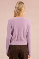 Molly Bracken lilac fluffy knit cardigan From the back 