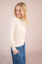 Molly Bracken cream knit jumper for women with round neckline and ribbed hem