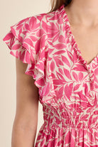 Molly Bracken pink leaf print short sleeve dress side view