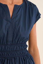 Molly Bracken navy short dress smocked waist detail