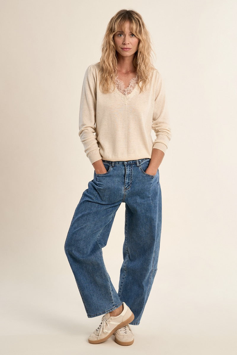 Molly Bracken beige V neck jumper long sleeve knit