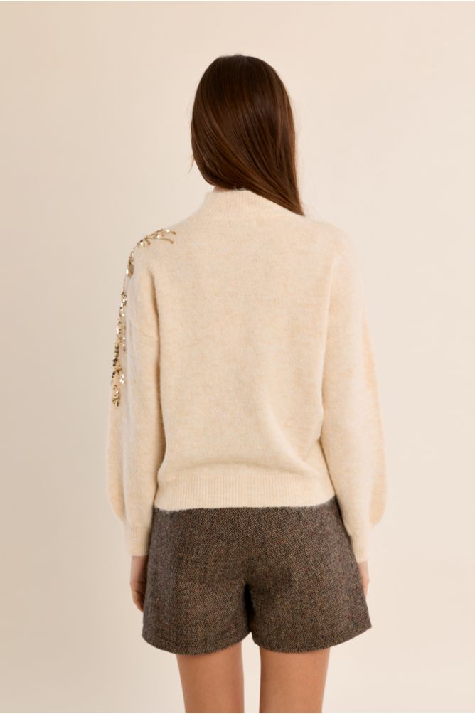 Molly Bracken cream embellished turtleneck jumper back view