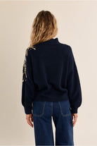 Molly Bracken navy embellished turtleneck jumper back view