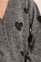  Molly Bracken grey cardigan black heart motif detail close-up