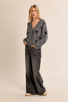  Molly Bracken women’s grey heart cardigan styled with dark jeans