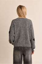 Molly Bracken grey heart motif balloon sleeve cardigan back view