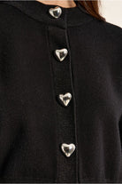 Molly Bracken black cardigan silver heart button detail close-up