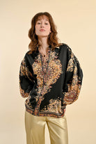 Molly Bracken Black Indie Print Blouse In Black Print