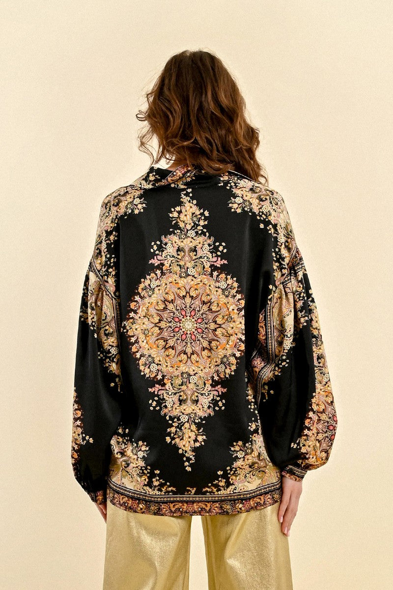 Molly Bracken Black Indie Print Blouse In Black From The Back