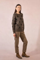 Relaxed fit khaki sweater with knitted star design