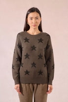 Molly Bracken round neck cozy khaki jumper with star details