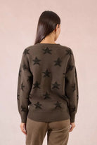 Women’s Molly bracken khaki knit jumper with all-over star motifs rear profile