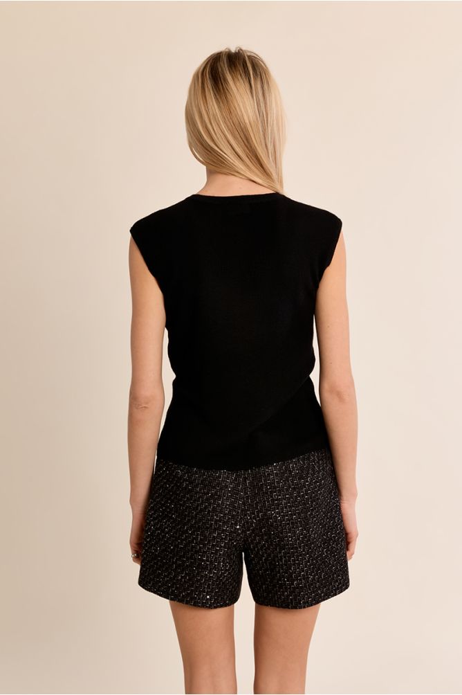 Molly Bracken black sleeveless V-neck knit top back view
