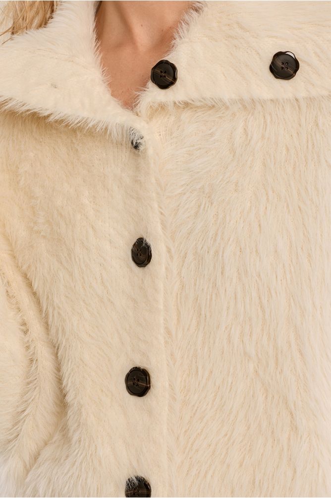 Molly Bracken cream fluffy cardigan dark button detail
