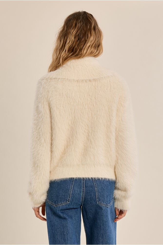 Molly Bracken cream fluffy knit cardigan back view