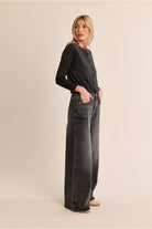 

Molly Bracken charcoal stone embellished knit cardigan back view