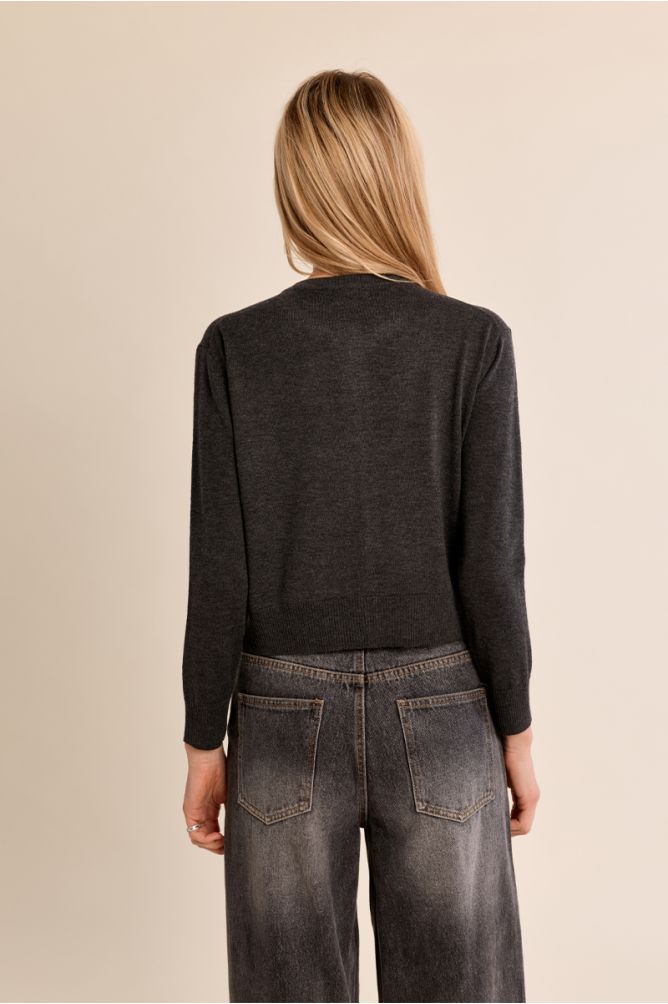 Molly Bracken charcoal sparkly button cardigan on model