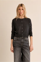 Molly Bracken charcoal sparkly stone knit cardigan front view