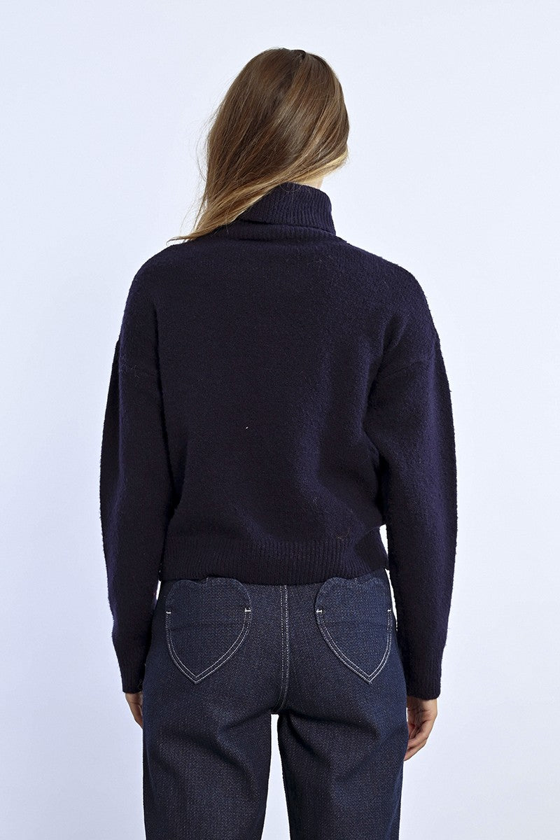 Molly Bracken Navy Turtleneck Jumper From Back 