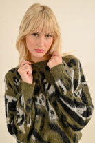 Molly Bracken Khaki Animal Print Fluffy Jumper