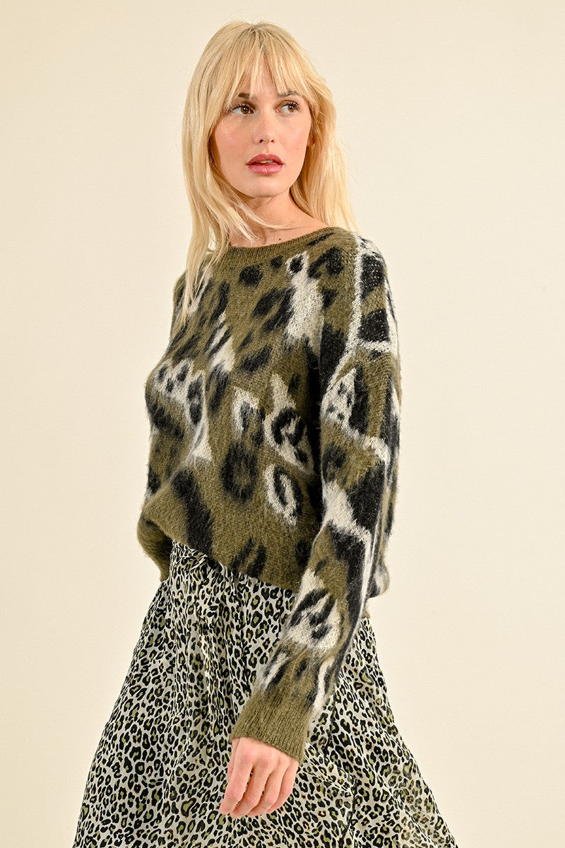 Molly Bracken Animal Print Jumper In Khaki 