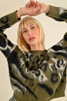 Molly Bracken Fluffy Khaki Animal Print Jumper