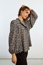 Molly Bracken Black Floral Print Blouse With Ballon Sleeves 