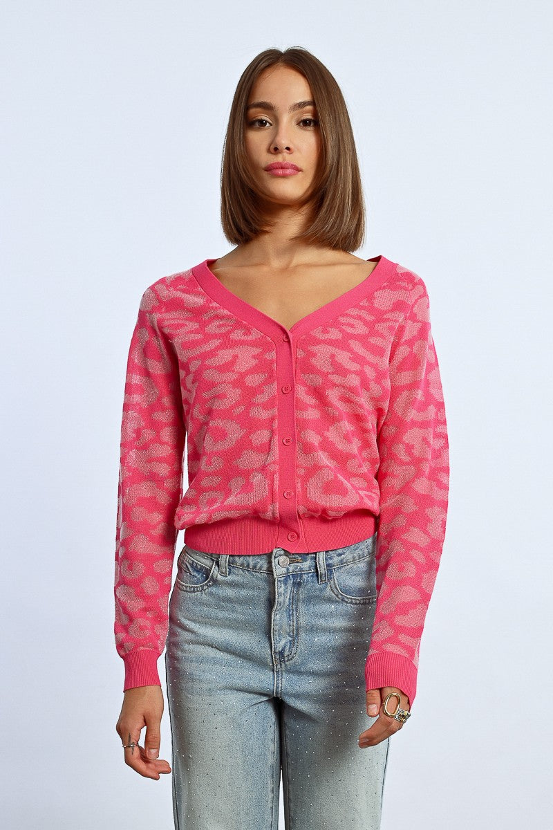 Molly Bracken Leopard Print Cardigan -Pink 