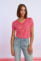 Molly Bracken Pink Leopard Print Short Sleeve Jumper