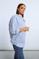 Molly Bracken Oversized Iridescent Striped Shirt - Blue