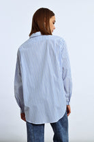 Molly Bracken Oversized Iridescent Striped Shirt From The Back 