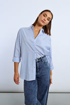 Molly Bracken Blue Oversized Iridescent Striped Shirt