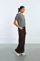Grey short sleeve Molly Bracken jumper with sequins shown in profile view