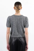 Back view of Molly Bracken grey puff sleeve knit jumper