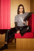 Chic evening outfit featuring Molly Bracken sequin bow puff sleeve jumper