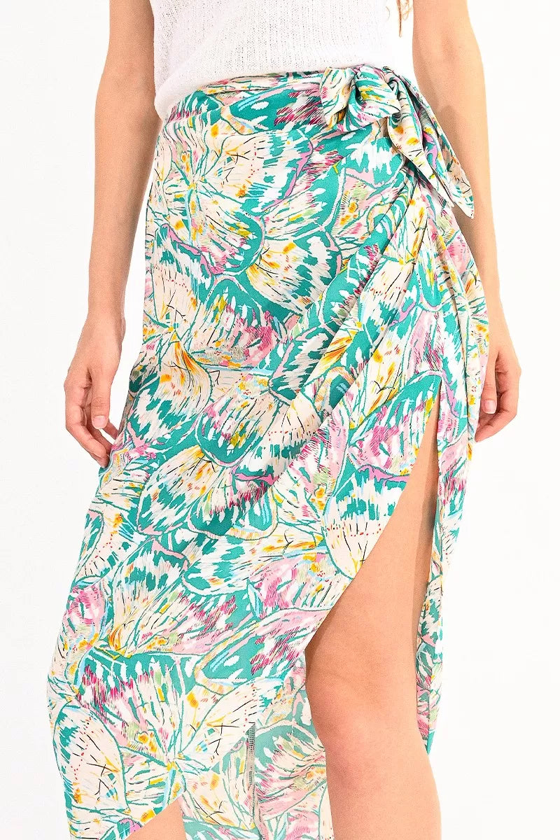 Molly Bracken Tropical Print Long Sarong Skirt