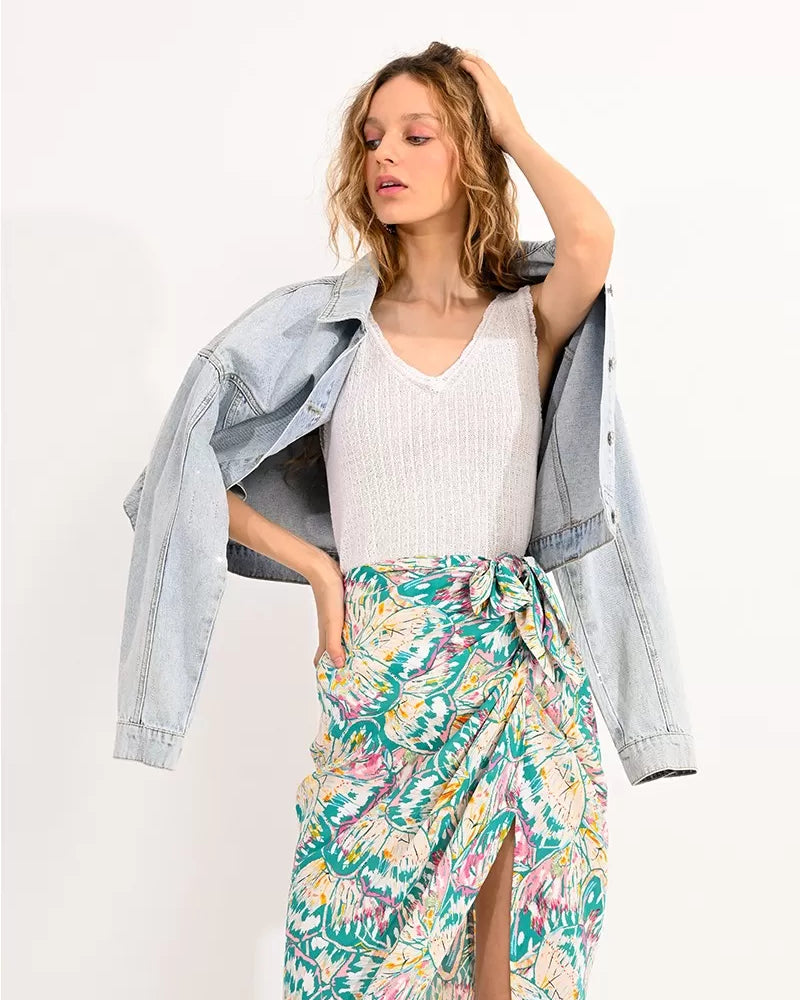 Molly Bracken Tropical Print Sarong Style Midi Skirt