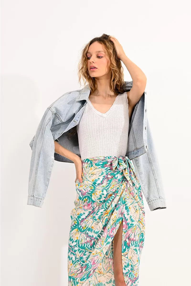 Molly Bracken Tropical Print Sarong Style Midi Skirt