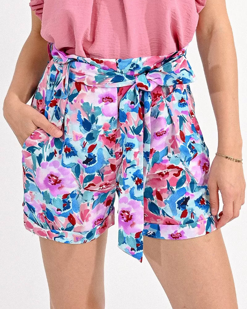Molly Bracken Pastel Floral High Waisted Shorts With Belt