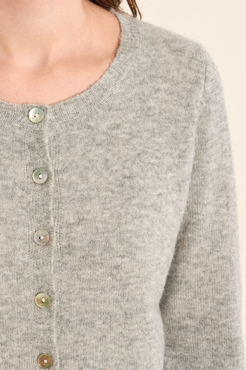 Molly Bracken grey knitted cardigan close-up of button detail
