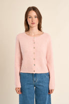 Molly Bracken blush pink round neck knitted cardigan with contrast buttons