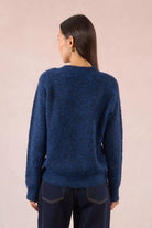 Back view of Molly Bracken blue knit jumper, long sleeves
