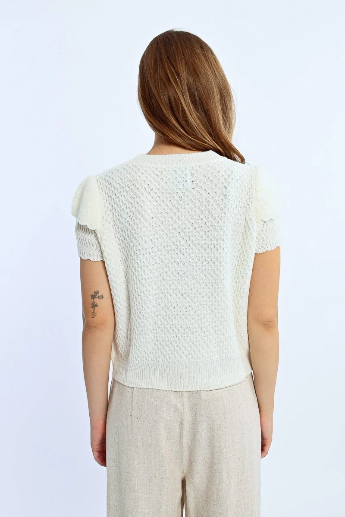 Molly Bracken Off White Short Sleeve Sequin Jumper From Back