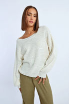 Molly Bracken Off White Oversized Sequin Knit Jumper