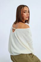 Molly Bracken Off White Oversized Sequin Knit Sweater With V Back