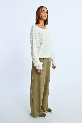 Molly Bracken  Cream Oversized Sequin Knit Jumper
