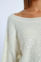 Molly Bracken Off White Oversized Sequin Detail Boat Neck Jumper 