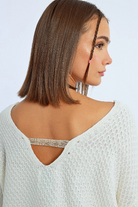 Molly Bracken Off White Oversized Sequin Boat Neck Jumper With V Back