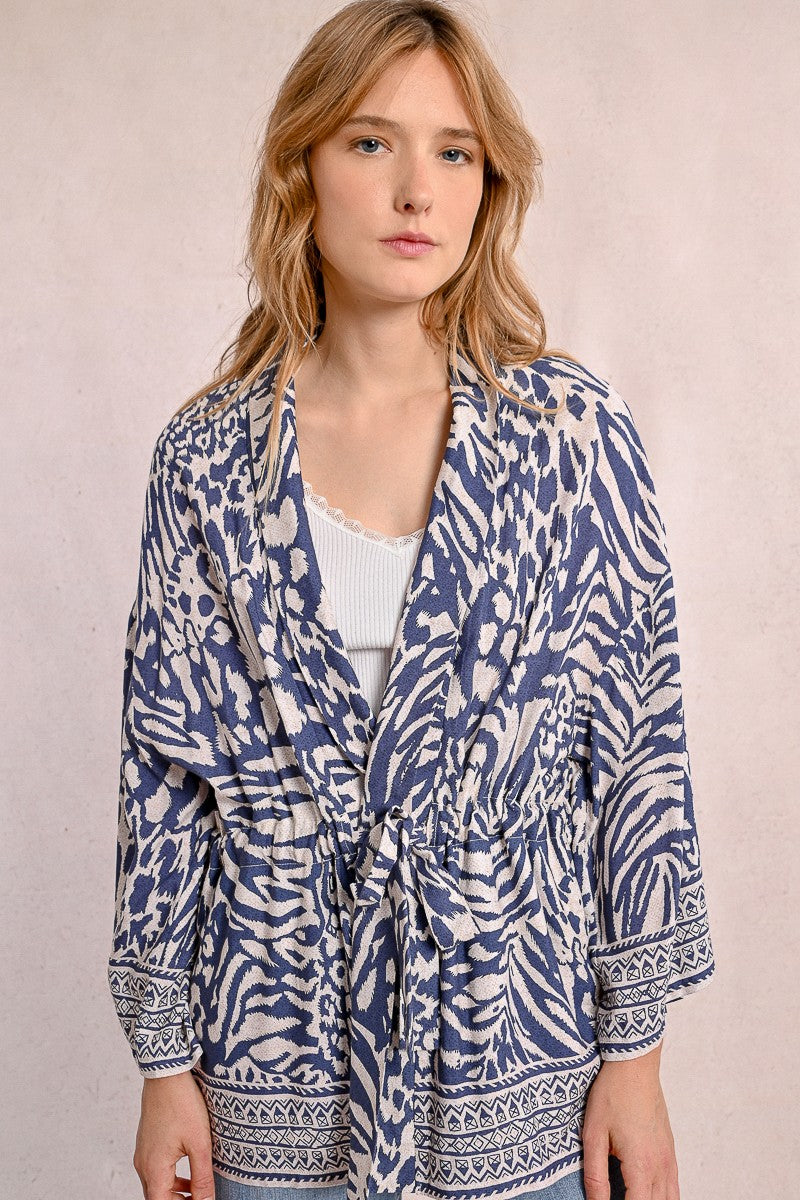 Molly Bracken Blue Zebra Print Kimono Top