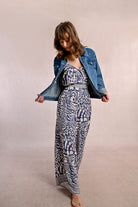 Molly Bracken Wide Leg Zebra Print Trousers In Blue